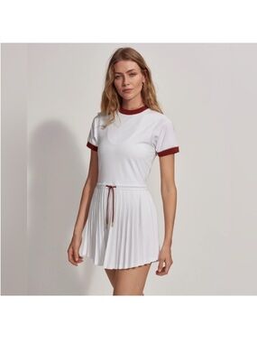 Varley White Tennis Court Dress with Burgundy Trim